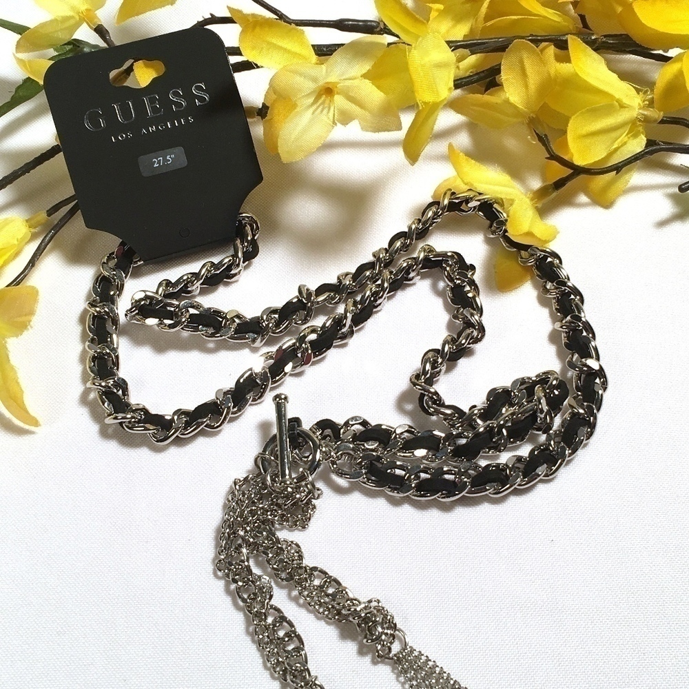 𝅺3/$29! Long Guess Statement Necklace Silver/Black